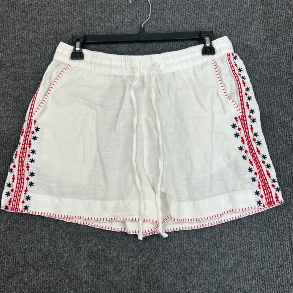 Cynthia‎ Rowley Women's Shorts Linen Red Blue Embroidery Drawstring Beach Boho